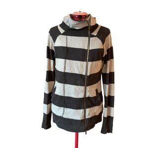 CONVERSE - Stripes Black grey  long sleeve mock neck Zip-up top pockets - medium